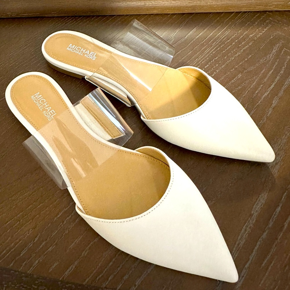 Michael Kors White pointed Mules for the spring and summer! New, never worn.